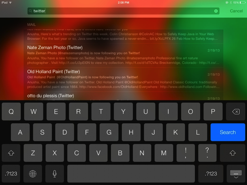 Screenshot - Spotlight Search on iPad - iOS 7