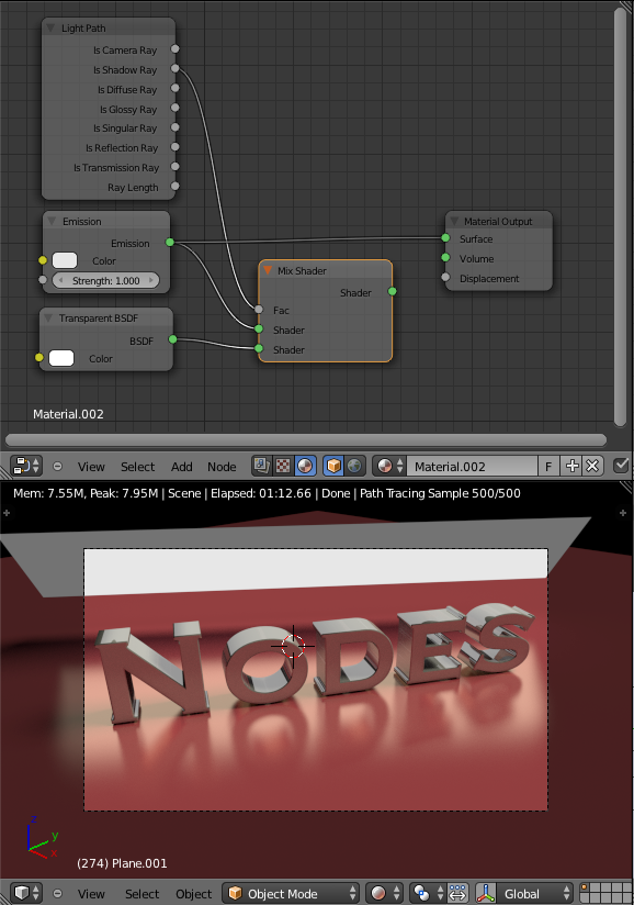 Cycles Material Nodes Setup Plane emitting light casting Shadow