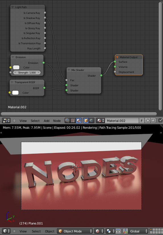 Cycles Material Nodes Setup Plane emitting light Transparent Shadow