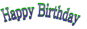 Cool Arched Happy Birthday 3d Text Clip-art in Green Purple color.