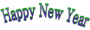 Cool Arched Happy New Year 3d Text Clip-art in Green Purple color.