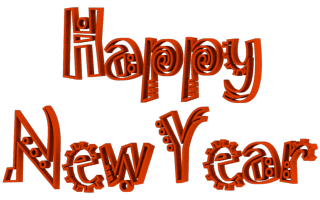 Jokerman Font Happy New Year 3d Text Clip-art in Orange color.