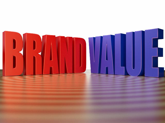 3d Render of Corporate Buzzword Brand Value in Shiny Red Blue Color