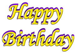 Shadow Bordered Happy Birthday 3d Text Clip-art in Yellow Purple color.