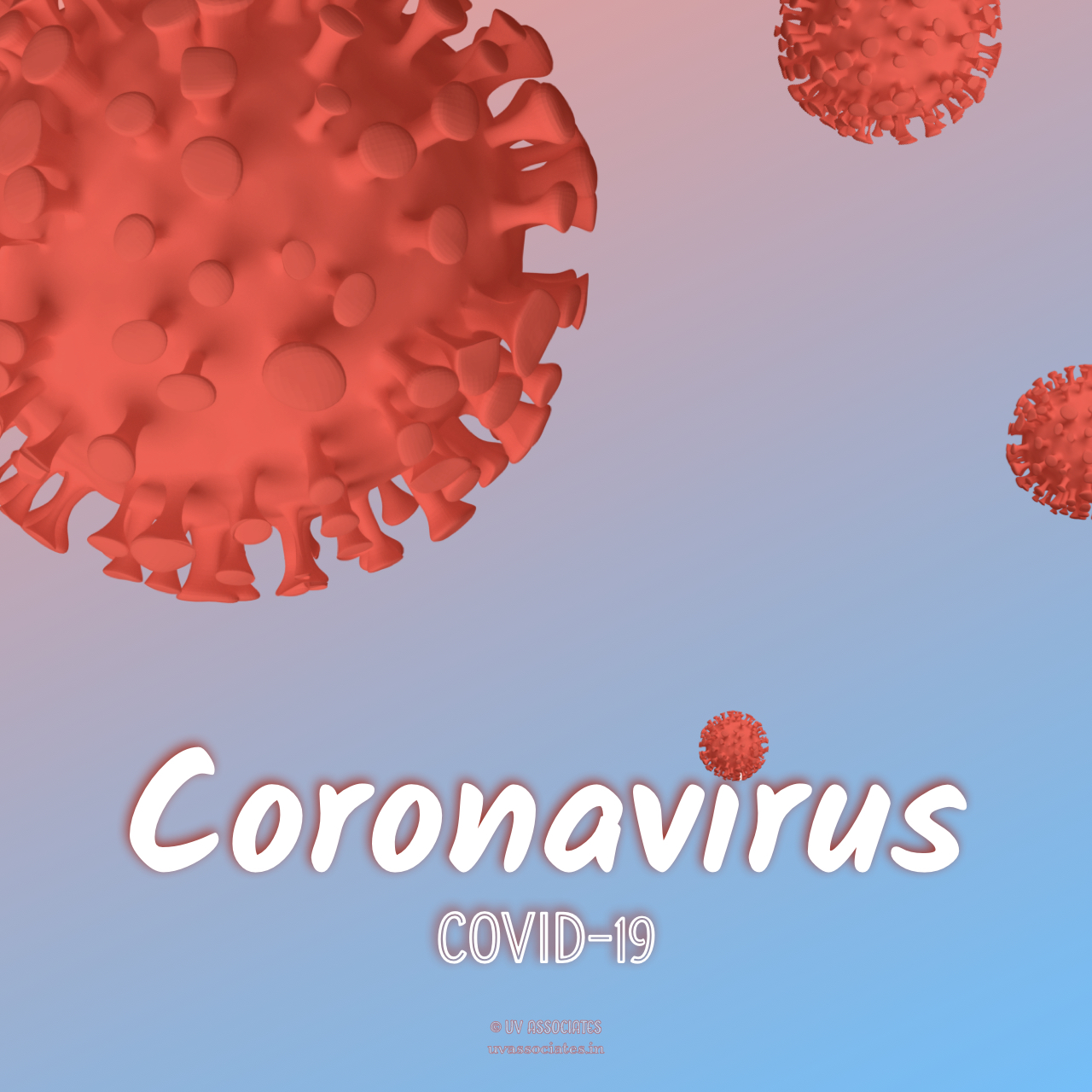 Red Coronavirus Cells on a Gradient Blue Pink Background 