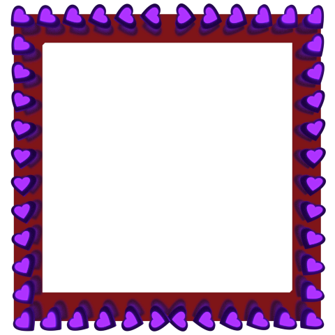 Purple Love Hearts Reflection on Red Square Border - Valentine Clipart