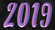 2019 Digits in Liquid purple on marble black background