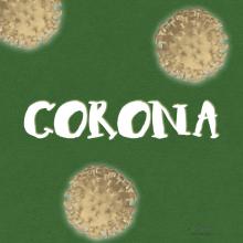Corona Text on Green background with 3d render of Coronavirus Cells