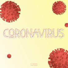 Red Coronavirus cells on Yellow Background